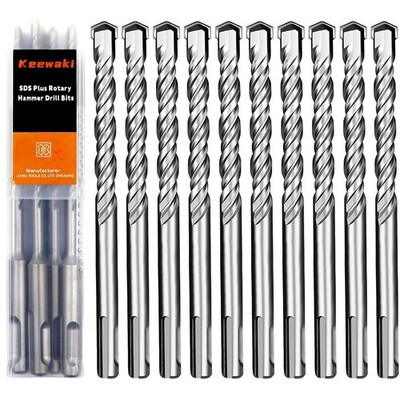 10-Piece 1/2''x 6'' SDS Plus Rotary Hammer Drill Bit Set for Concrete, Brick, Ston
