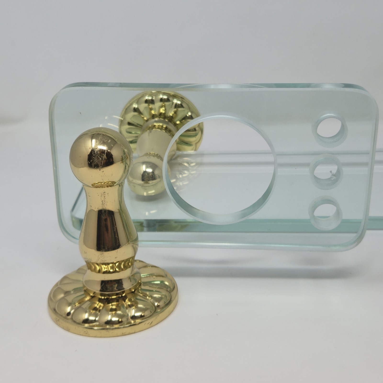 ​Vintage Solid Brass Glass Bathroom Hardware Set Shelf+Soap Dish+Brush Holder image 9