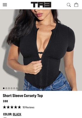 TA3 Corset Black Top XXS 00 Corsety Cinch Tie Shirt Zipper