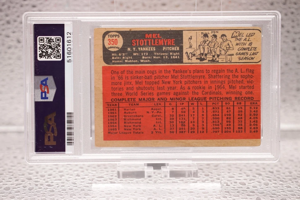 1966 Venezuela Topps- Mel Stottlemyre #350 PSA 3 MC New York Yankees - Image 2 of 2