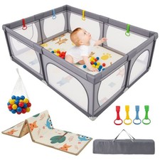 Costway Baby Playpen 206 x 147cm Extra Large Baby Playard w/Mesh Walls-Dark Grey