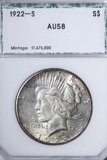 1922-S Peace Silver Dollar PCI AU58 Pleasing Toning On Reverse JVZMX