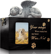 Dog Urn for Ashes Box with Picture Black Funeral Cremation Box Wooden Keepsake w