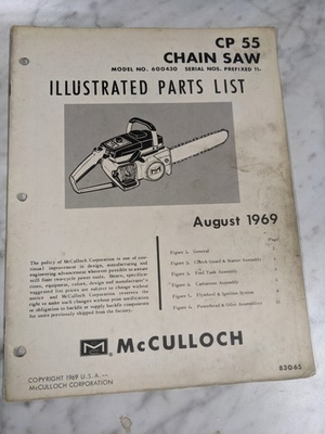 #ad MCCULLOCH PARTS LIST BOOK ILLUSTRATED MANUAL CHAIN SAW MODEL CP55 83065 1969 $4.54