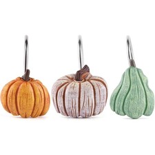 Pumpkin Shower Curtain Hooks Decorative Fall Harvest Bathroom Decor Set