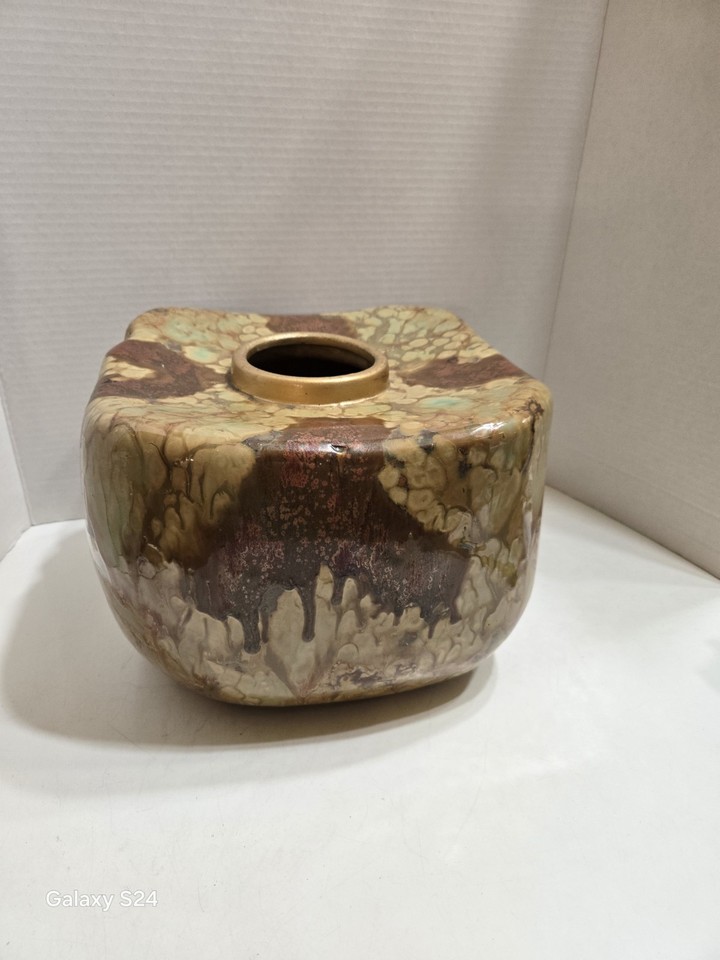 Vintage Mid- Century Heavy Ceramic Drip- Glaze Decorative Vessel Pottery