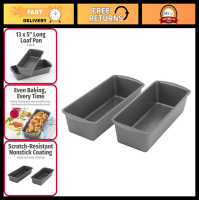 Extra Large Nonstick Steel Bread Loaf Pans Set of 2 - 13''x5'', Even Heat, Scratch