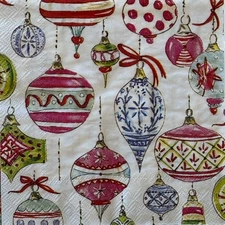 two Individual Beverage Paper decoupage napkins Christmas Holiday Ornaments Red