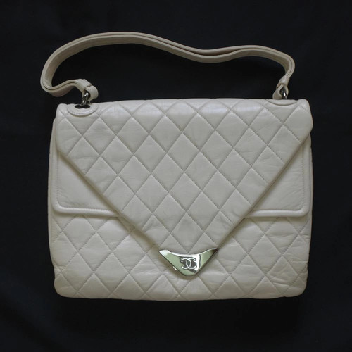 CHANEL shoulder bag W flap leather ladies off white silver hardware bag shoulder