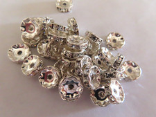 36 Czech Rhinestone round rondelles 10mm Crystal/Sterling plate.
