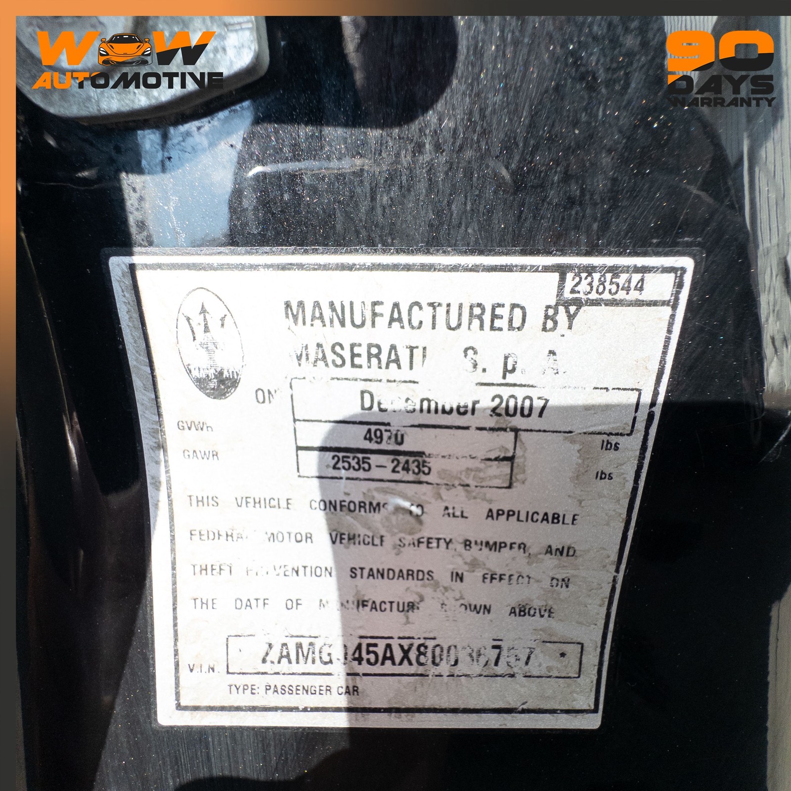08-19 MASERATI GRANTURISMO REAR LEFT DRIVER SIDE QUARTER PANEL CUT BLACK OEM