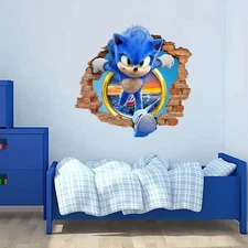 Sonic The Movie 3D Smashed Wall Sticker Decal Decor Art Mural FS