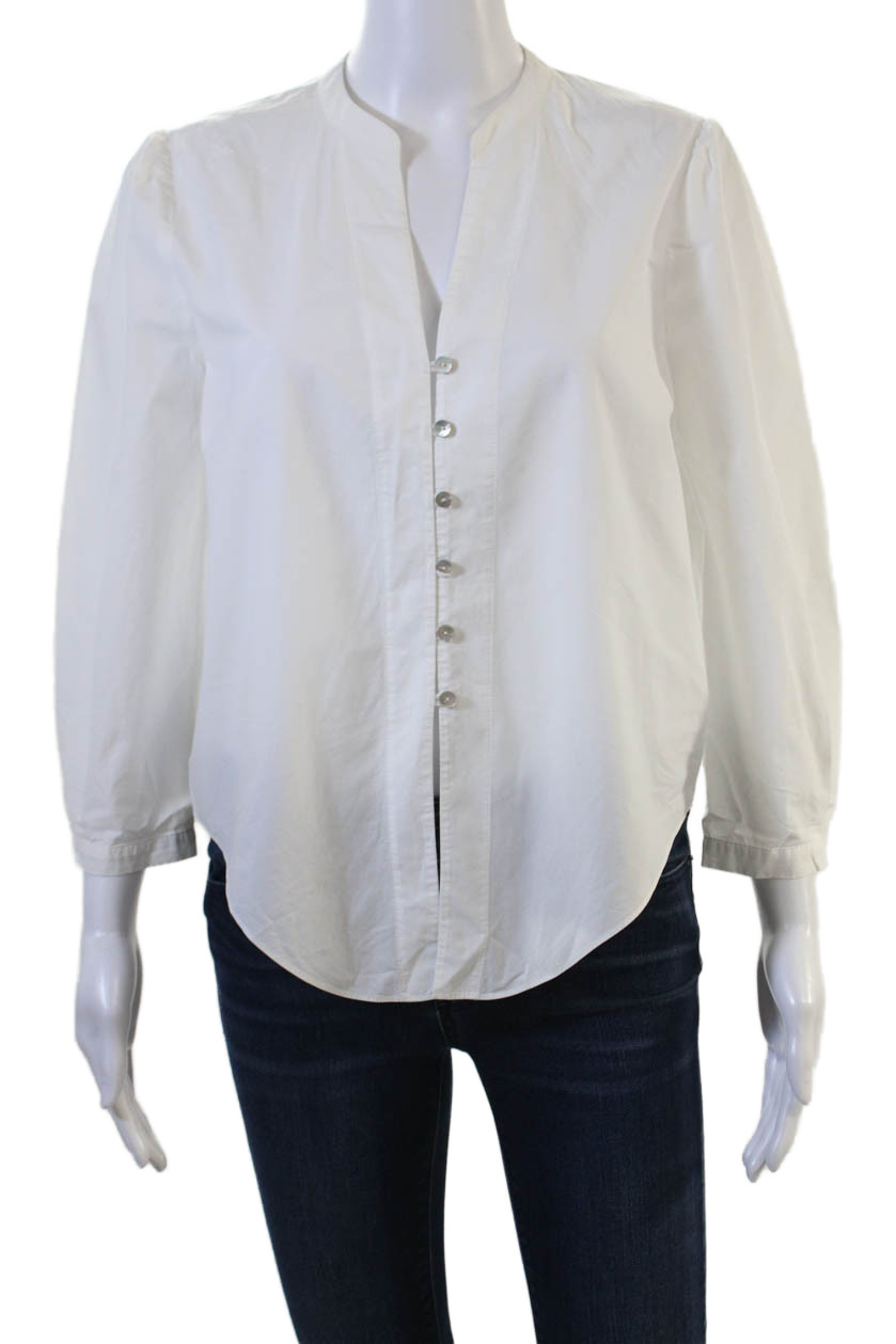 Intermix Women Basic White Solid Cotton Button Up… - image 1