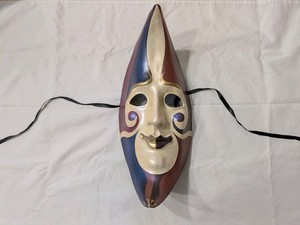 Authentic Italian Paper Machet Moon Mask, Made In Italy (red, white, blue)