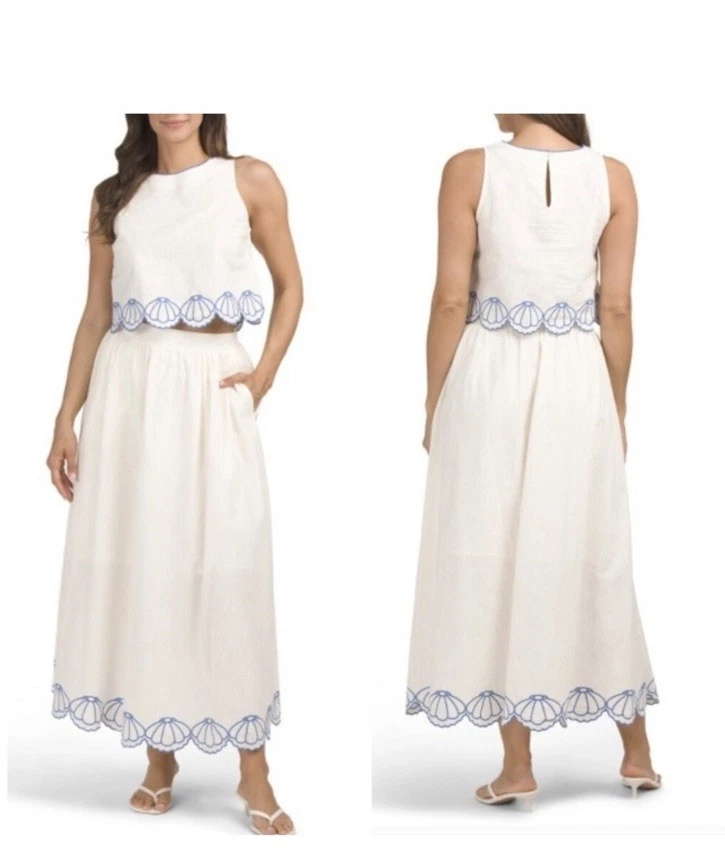 Calypso St Barth Linen Blend Skirt Top Size Small Seashell Embroidered NWT
