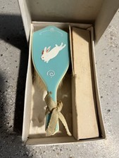 VTG Celluloid Baby Brush In Blue With White Bunny 1950's In Original Box