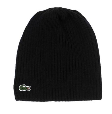 Lacoste Herren Beanie Mütze schwarz gerippt Wolle RB3504
