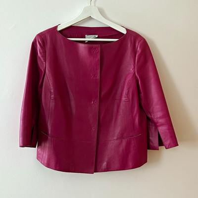 Akris Akris punto Lambskin Magenta Button-Front Lined Short Jacket 3/4 Sleeve 8