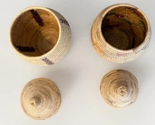 Pair Of 4" Yupik Coiled lidded  baskets, Southwest Alaska