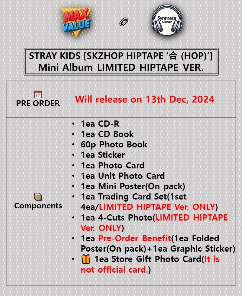 STRAY KIDS SKZHOP HIPTAPE 合(HOP) Album LIMITED Ver/CD+Book+2Card+