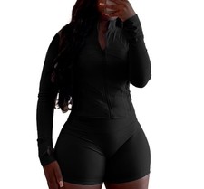 Women 2 Piece Outfits Tracksuit Black Sweatsuit Sets Long Sleeve Zip Up Worko...