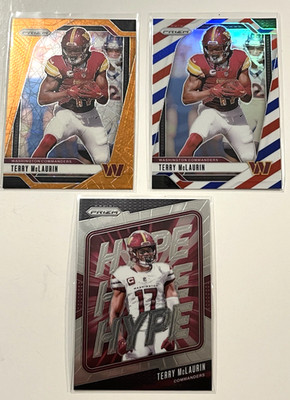 2024 Terry McLaurin Prizm Lot (3). ORANGE LAZER, RED WHITE BLUE #289 & HYPE #12