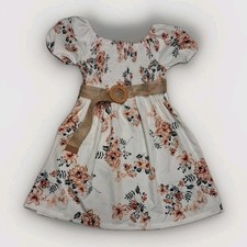 Girls kids Dress size 6-7 With White Floral Print Short Sleeve Smocked