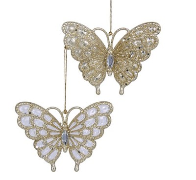 Kurt Adler 3.125'' Acrylic Platinum Glitter Butterfly Ornament