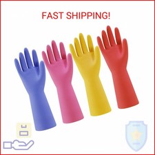 Rubber Kitchen Dishwashing Gloves - 4 Pairs Colorful Reusable Household Cleaning