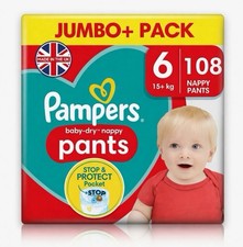 Pampers Baby Dry Nappy Size 6 Diaper Protect Pants 15+kg Jumbo+Pack 108 Nappies 0.25 per nappy