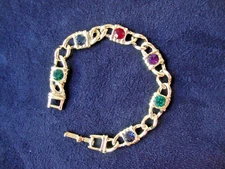 VINTAGE 1980s AUSTRIAN CRYSTAL MULTICOLOR CRYSTALS GOLD TONE 7" TENNIS BRACELET