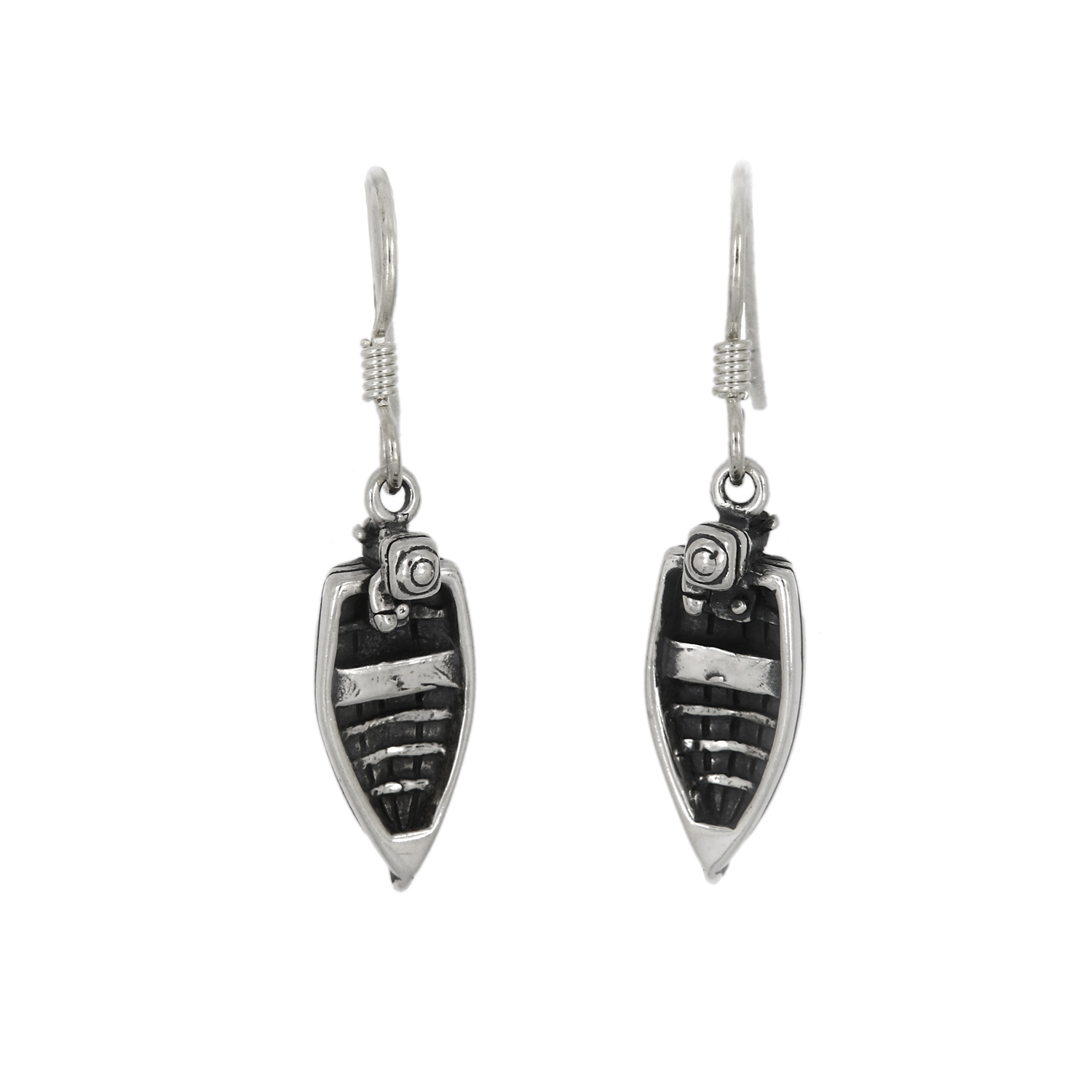 Sterling Silver 3D Motor Boat Dangle Earrings