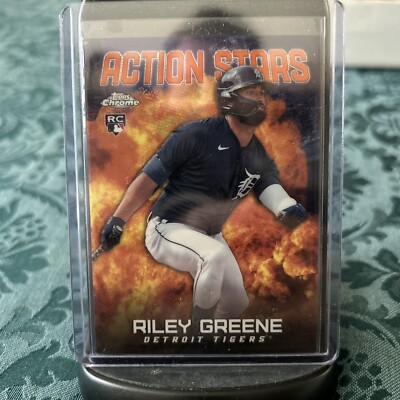   2023 TOPPS CHROME ACTION STARS Orange Refractor RILEY GREENE /25! ASC-8