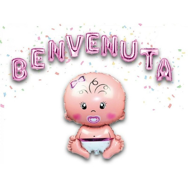 Set Palloncini Mylar Scritta Benvenuta H Cm 40 Palloncini Bebe Ebay