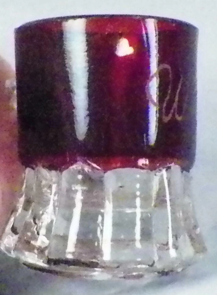 Antique Ruby Stain Mug Shot Glass Penny Candy Scoop EAPG Initials W C Souvenir - Image 4 of 4