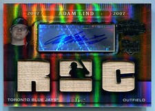 2007 Topps Triple Threads Gold ADAM LIND Auto Game Bat RC Rare Blue Jays SP #/25