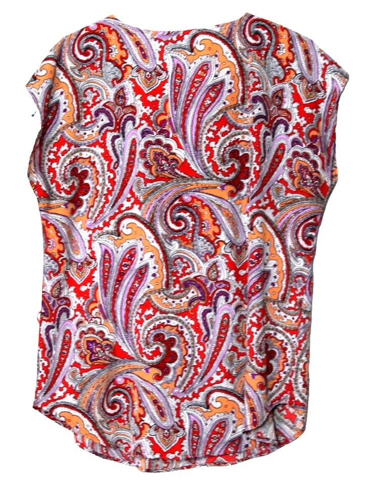 NUEVA YORK & CO. BLUSA TÚNICA Damas Talla XL Naranja Morado Rojo Paisley Sin Mangas Foto 4 de 4
