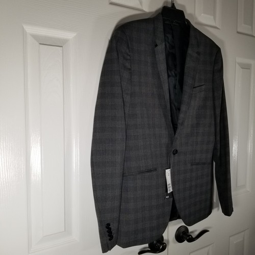 H\u0026M Men's Muscle Fit Blazer Gray Plaid 