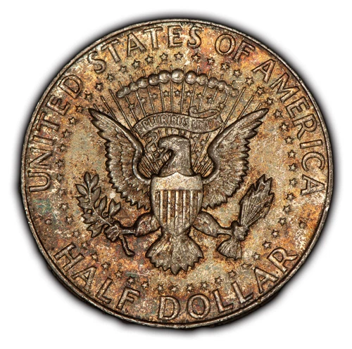 1964 50c Kennedy Silver Half Dollar - Deep Rainbow Reverse Toning - BU - H2513