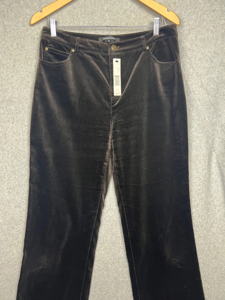 Ellen Tracy Velvet High Rise Straight Leg Pants 10 Dark Brown Simple Minimalist - Image 3 of 4