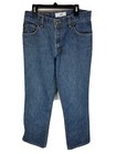 AX Armani Exchange J40 women’s blue short regular bootleg jeans with front pockets, belt loops, and branded waistband label.