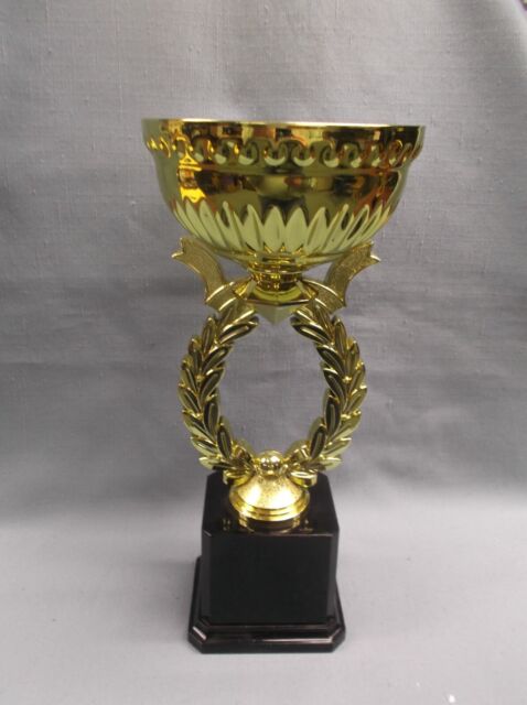 gold metal cup bowl tall trophy award block black base
