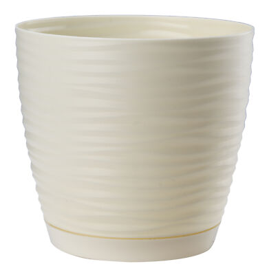 KADAX Blumentopf mit Untersetzer, aus Kunststoff, rund, 15 cm, Creme