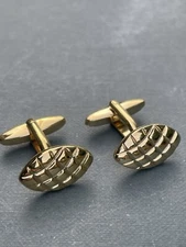 Men’s Vintage Cufflinks Gold Played Oval Patterned Front Bullet Back 