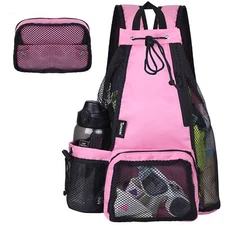Swim Bag Beach Backpack with Padded Shoulder Strap Mesh Backpack with Wet Poc...