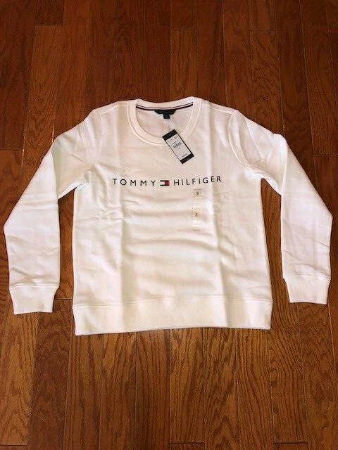 NEW Tommy Hilfiger white Essential Logo Sweatshirt women's long sleeve  lounge S