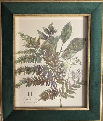 Great Gift! New Isaac Jacobs GREEN Velvet/Metallic Gold Double Border Frame 8x10