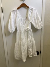 Women NWOT "Love Whit" white wrap long sleeve, hi-low hem,dress,Size SM