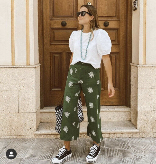 Zara Green High Waist Wide Leg Palm 