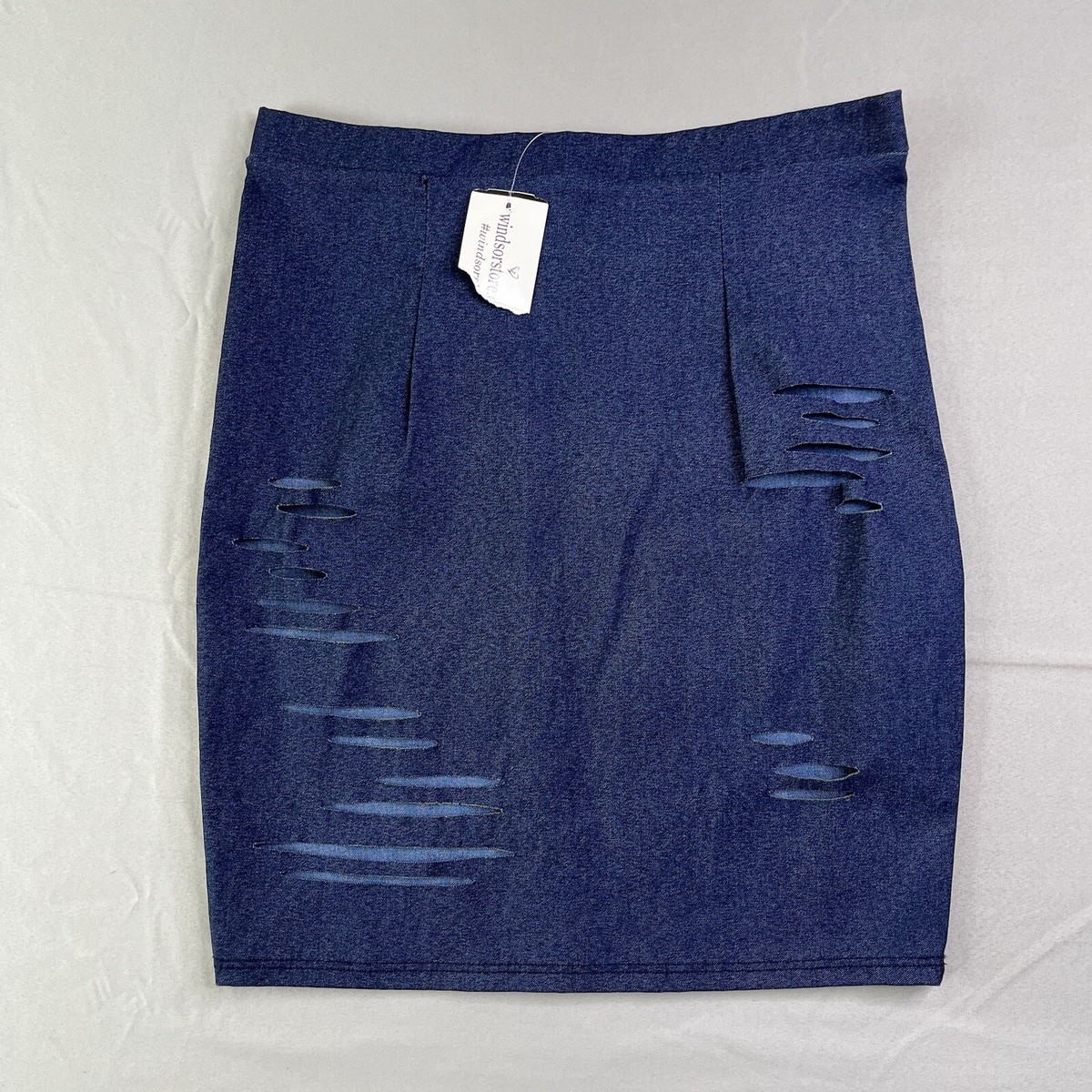 Windsor Pencil Skirt Womens Small 24x16 Blue Distressed Denim Stretch USA  NWTs